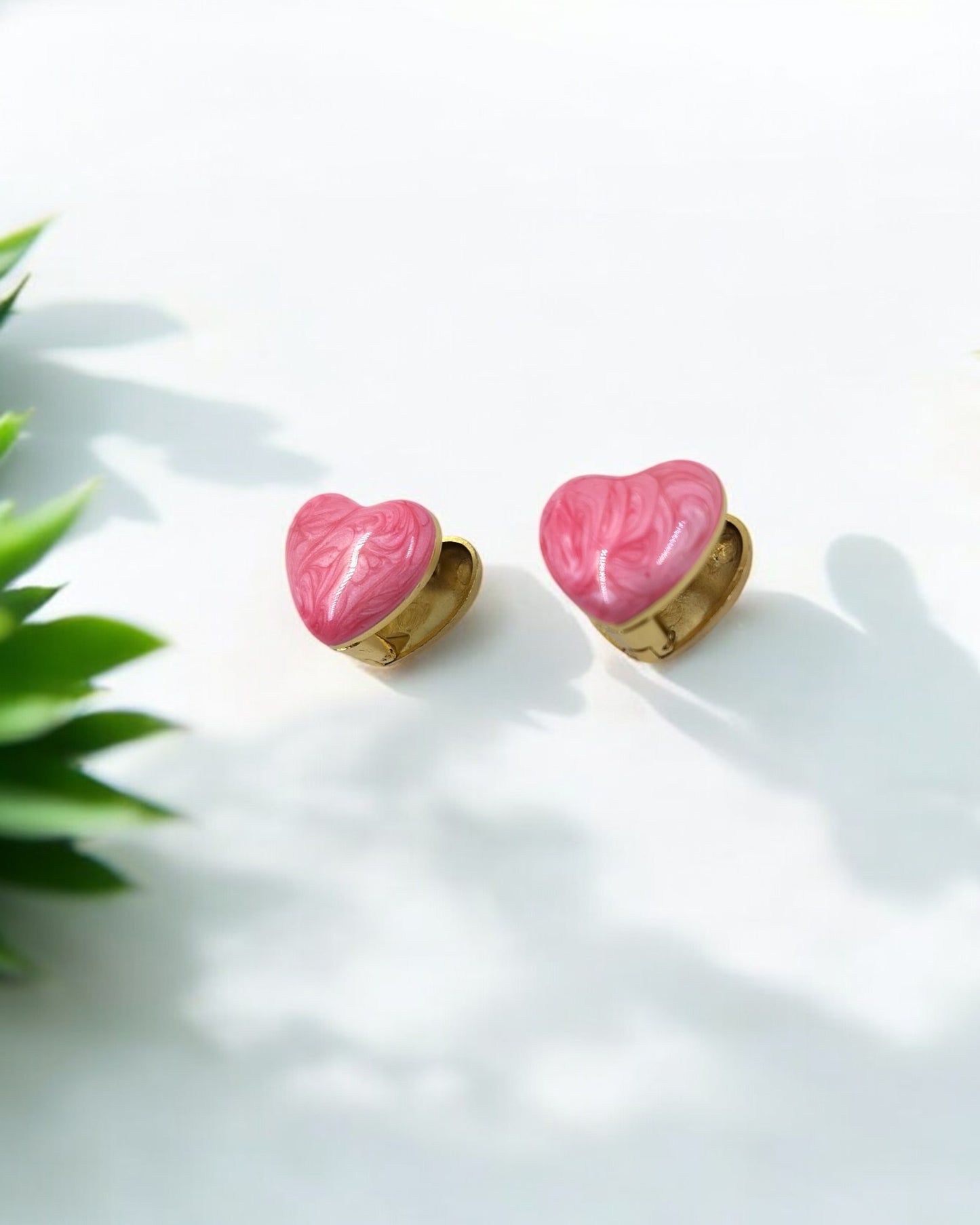 Pink Marble Crescent Heart Huggies