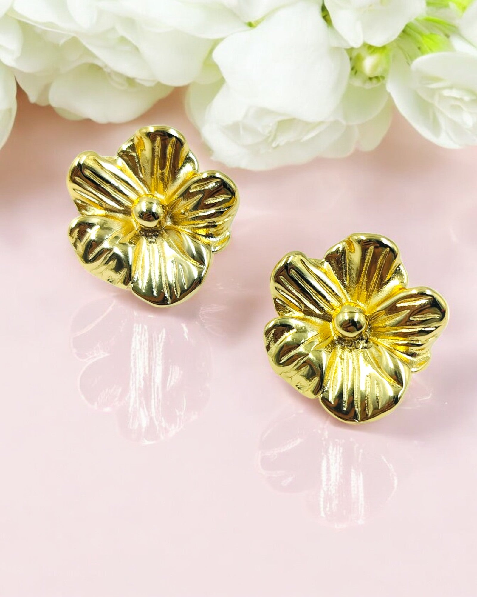 Stylish gold floral stud earrings – anti tarnish demi fine jewellery for weddings, party wear & everyday ethnic look