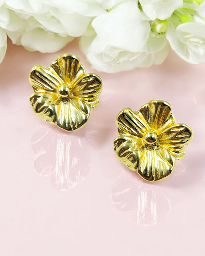 Stylish gold floral stud earrings – anti tarnish demi fine jewellery for weddings, party wear & everyday ethnic look