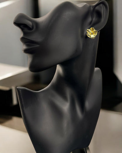 Trendy gold floral stud earrings – anti tarnish demi fine jewellery for modern women, party wear & daily fashion