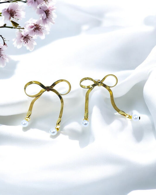 Anti Tarnish Gold plated Bow Chain Tassel Earrings