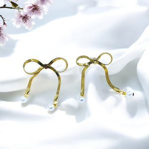 Gold Plated Bow Chain Earrings