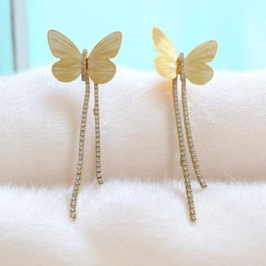 Gold plated Butterfly Diamond Rhinestone Tassel Dangler Earrings