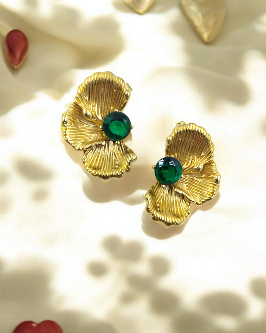 Vintage Green Stone Petal Earrings