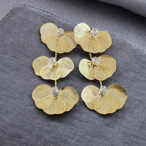 Long Triple Zircon Petal Dangler Earrings