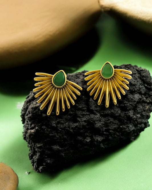 Green Stone Heritage Rays Stud Earrings