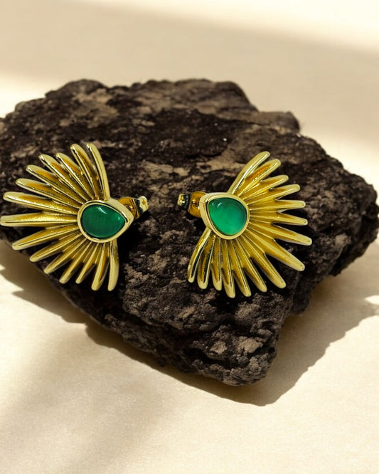 Green Stone Heritage Rays Stud Earrings