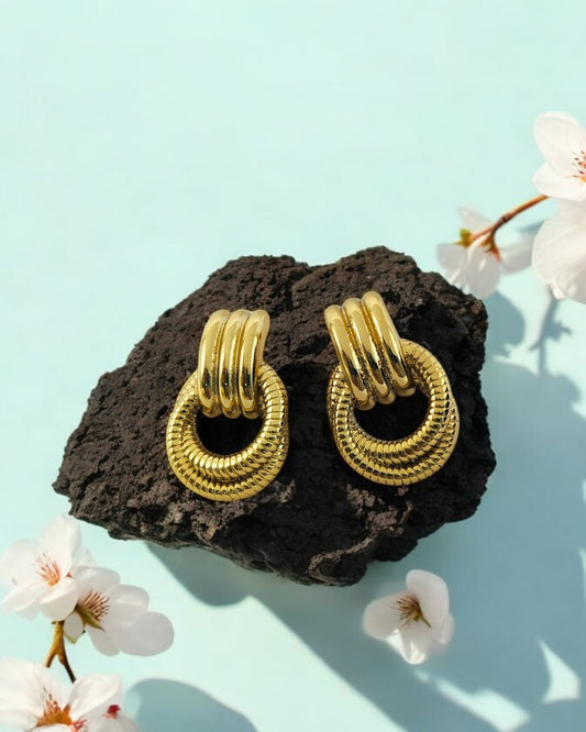 Multi Layered Textured Round Rope Spiral Stud Earring