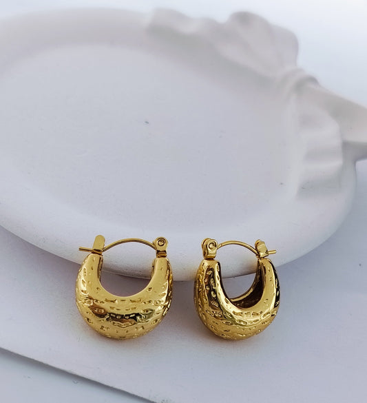 Hammered U Shaped Hoop Earrings