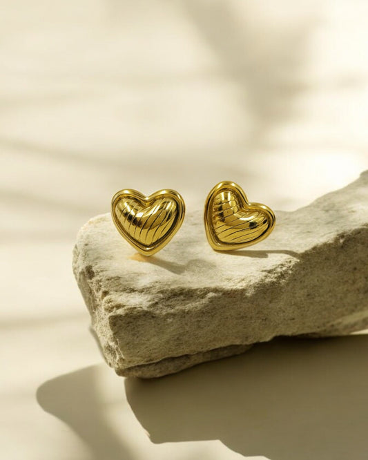 Gold Plated Striped Heart Earrings