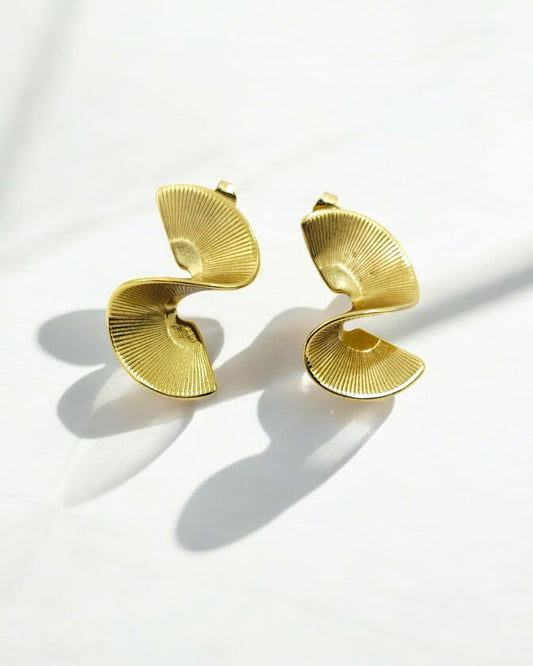 Golden Twisted Fan Earrings