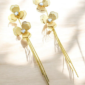 Double Petal Tassel Gold Plated Dangler Earrings