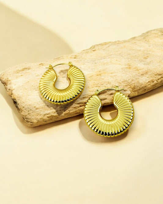Gold Plated Ribbed Coil Hoops