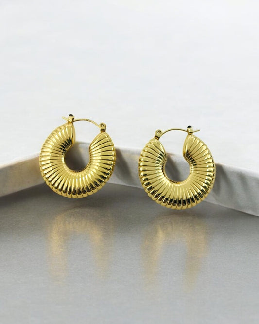 Gold Plated Ribbed Coil Hoops