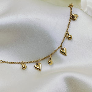 Heart Bell Link Chain Bracelet