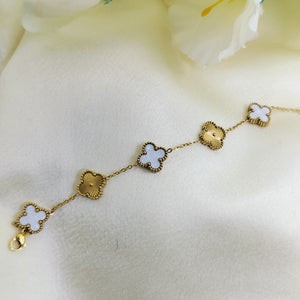 White Textured Clover Gold Plated Bracelet