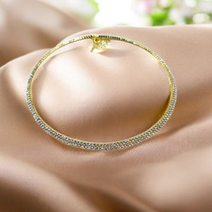 Golden Double Line Diamond Glam Choker