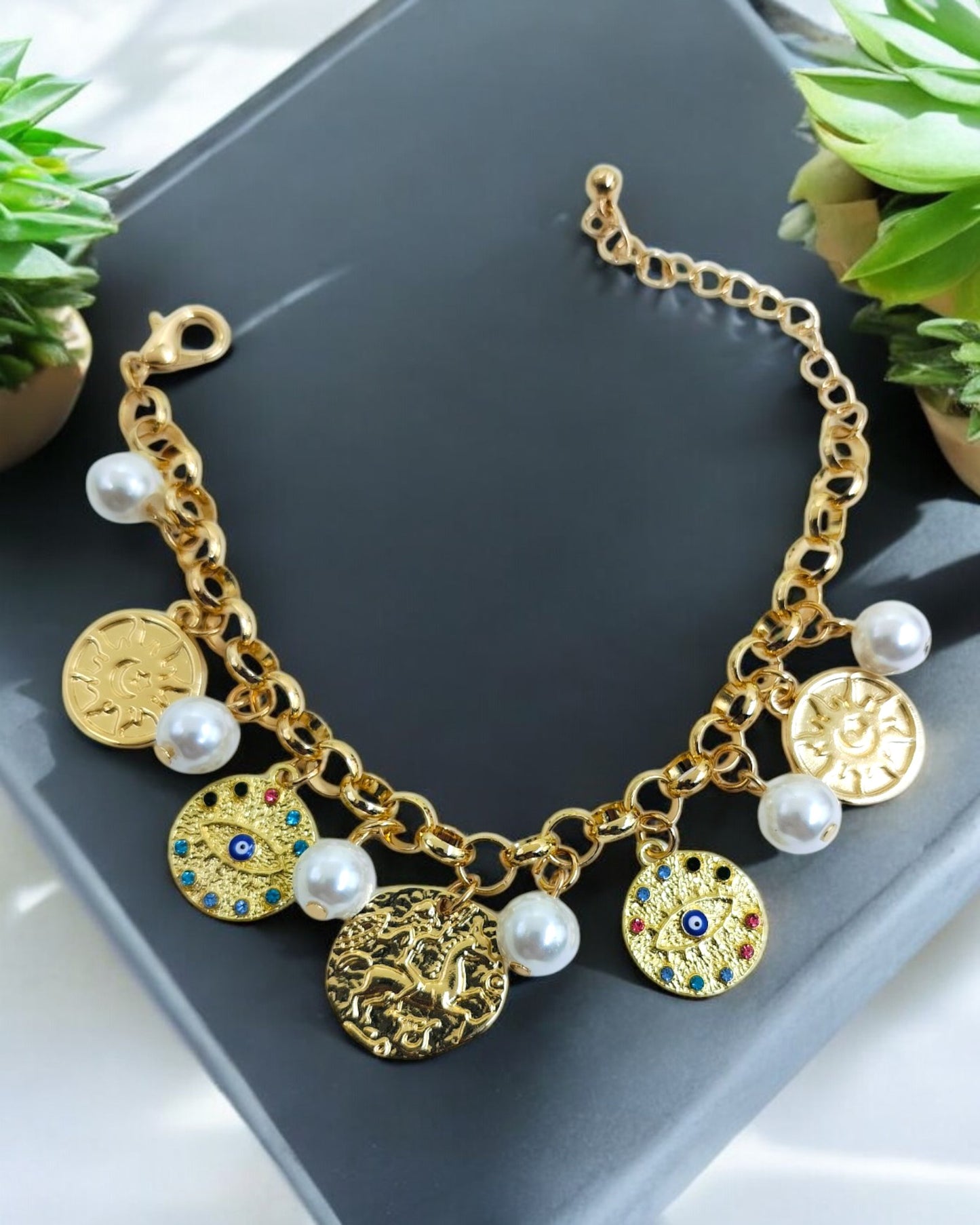 Boho Fortune Coin Golden Charms Bracelet