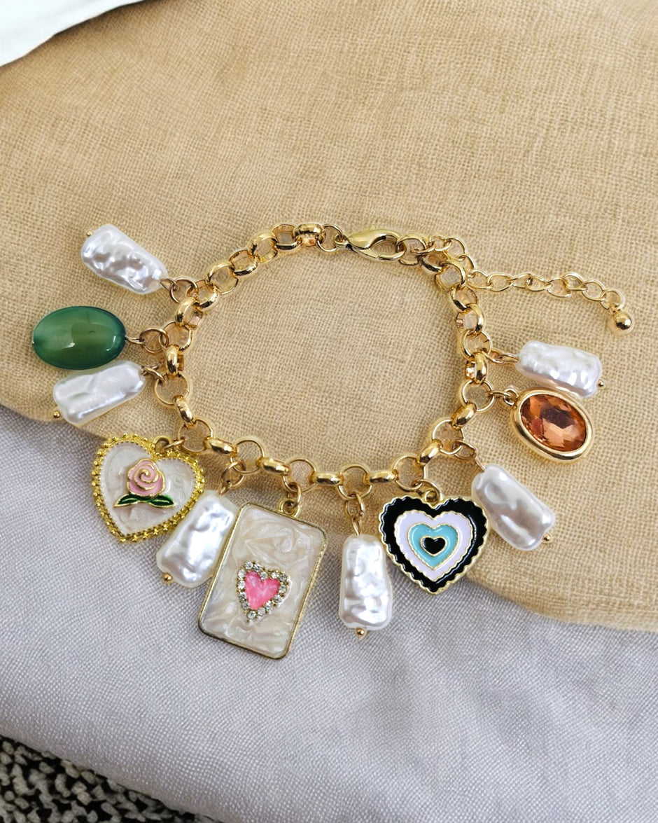 Vintage Love Heart Golden Charms Bracelet