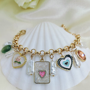 Vintage Love Heart Golden Charms Bracelet