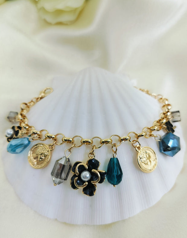 Midnight Majesty Golden Charm Bracelet