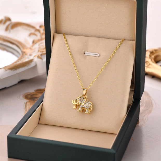 Cute Elephant Zircon Pendant Necklace
