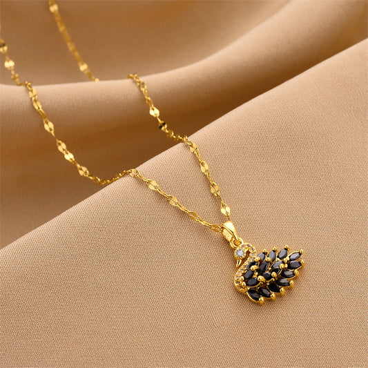Swan Crystal Gold Pendant Necklace