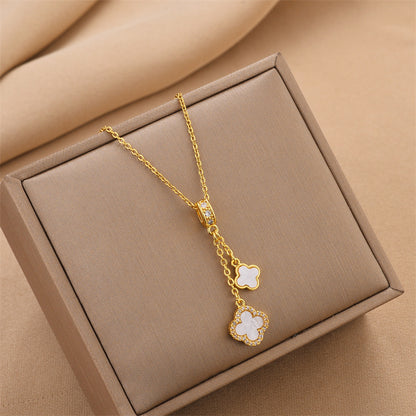 Dainty White Clover Drop Pendant in 18K Gold