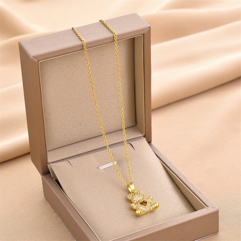 Teddy Heart Zircon Pendant Necklace