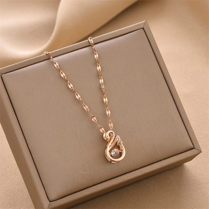 Majestic Swan Rose Gold Pendant Necklace