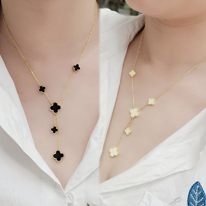 Double Layer Clover Drop Necklace in Gold