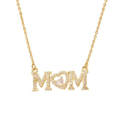 Dainty Pave MOM Script Necklace