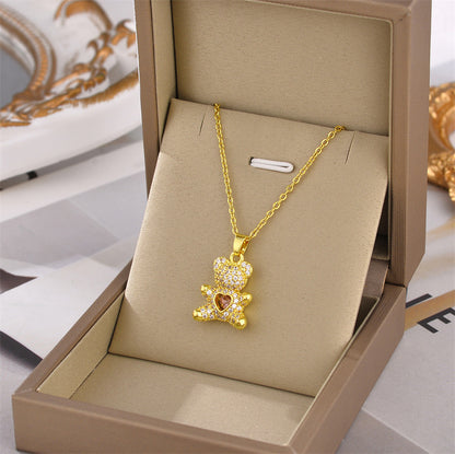 Teddy Heart Zircon Pendant Necklace