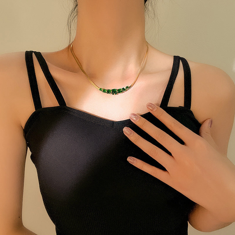 Square Zircon  Snake Chain Necklace