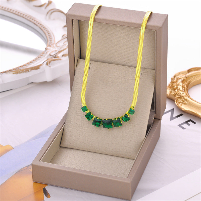 Square Zircon  Snake Chain Necklace