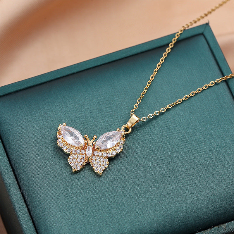 Zircon studded Butterfly Pendant  Necklace