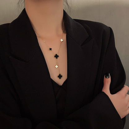 Double Layer Clover Drop Necklace in Gold