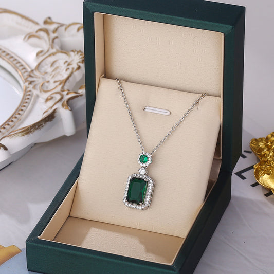Emerald Frame Zircon Pendant Necklace