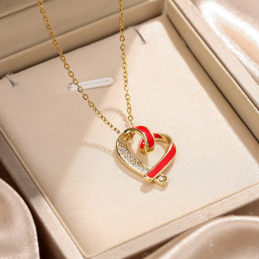 Colored Enamel Heart Gold Pendant Necklace