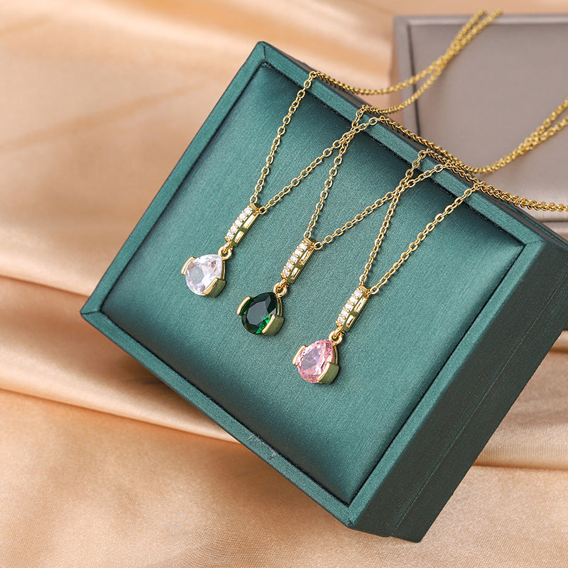 Minimal Crystal Drop Pendant Necklace