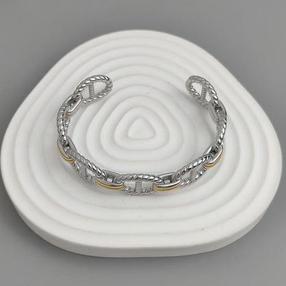 Two-Tone Silver and Gold Nautical Link Open Bangle