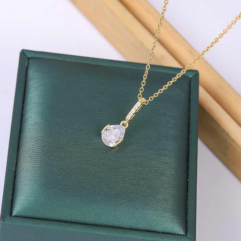 Minimal Crystal Drop Pendant Necklace