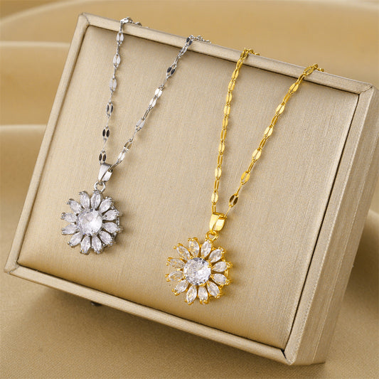 Crystal Sunflower Pendant Necklace