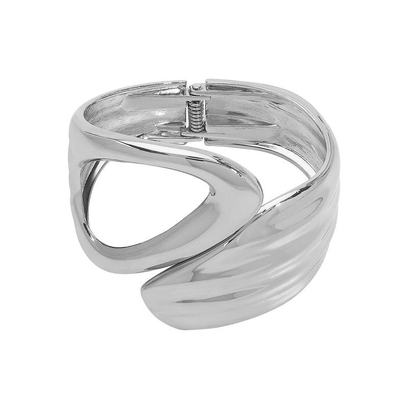 Abstract Pebble Silver Statement Bangle