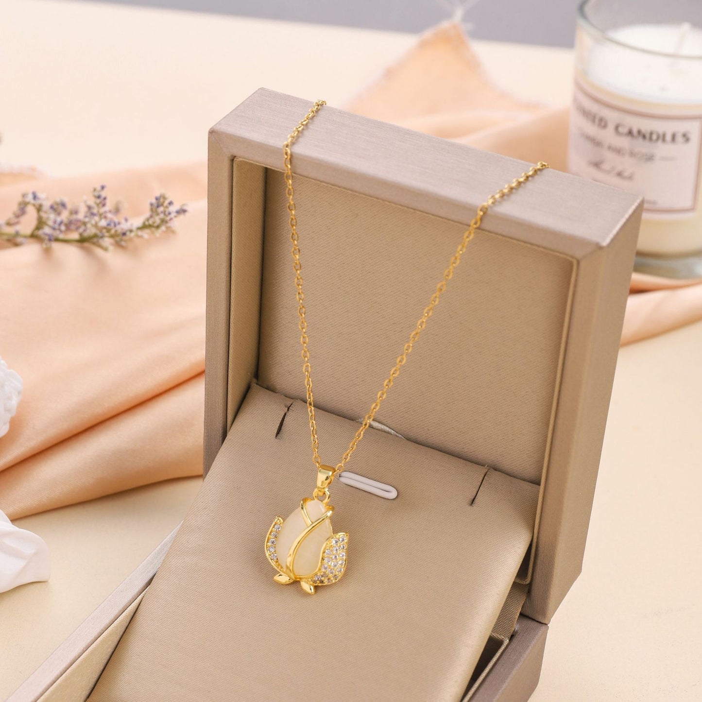 Opal Bloom Tulip Pendant Necklace