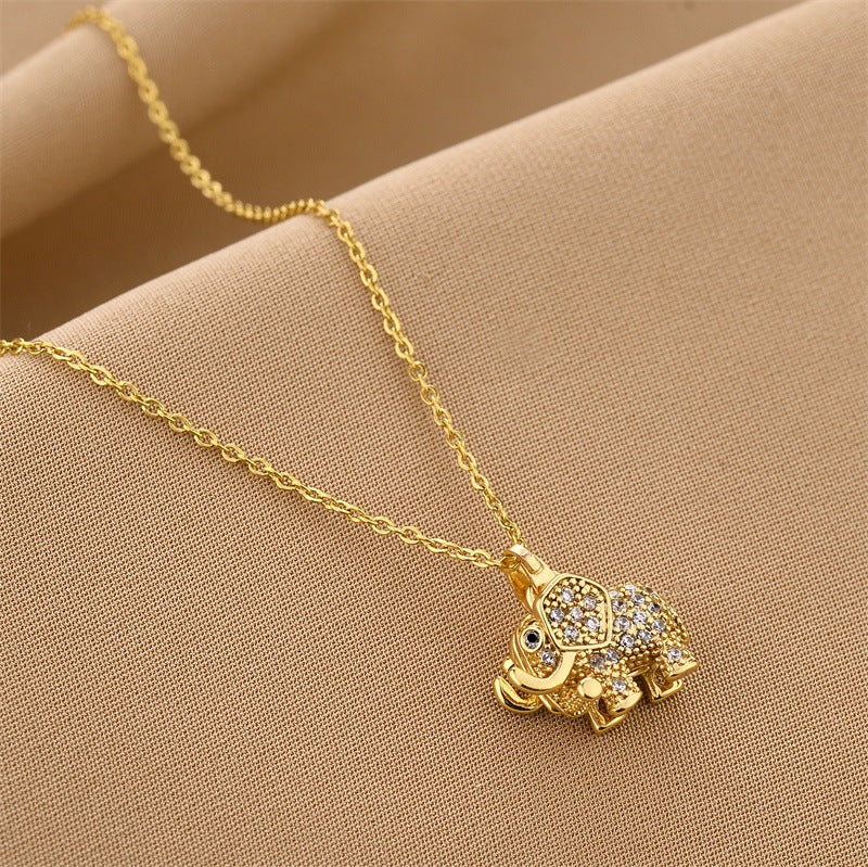 Cute Elephant Zircon Pendant Necklace