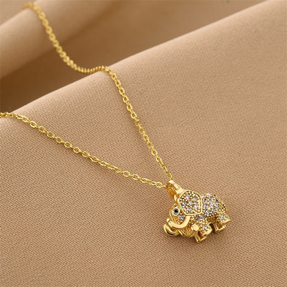Cute Elephant Zircon Pendant Necklace