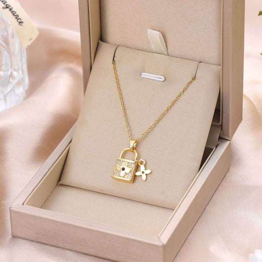 Mini Lock Charm Pendant Necklace