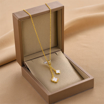Dainty White Clover Drop Pendant in 18K Gold