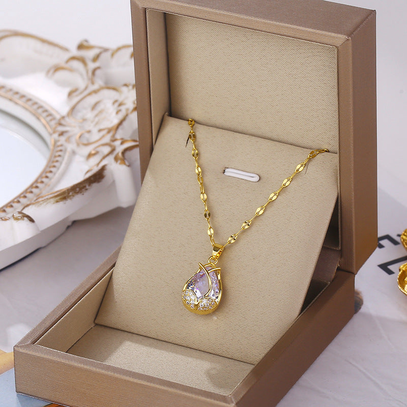 Colored Tulip Zircon Pendant Necklace